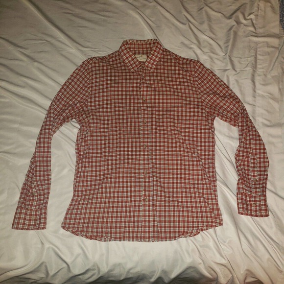 Marine Layer Women Long Sleeve Button Front Flannel Shirt Large red white Plaid - Picture 2 of 11